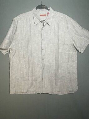 Havanera XXL Linen Blend Guayabera Shirt Gray Short Sleeve Button Up